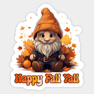 Groovy Happy Fall Y'all Cute Gnome, Pumpkin, Autumn Leaves Sticker